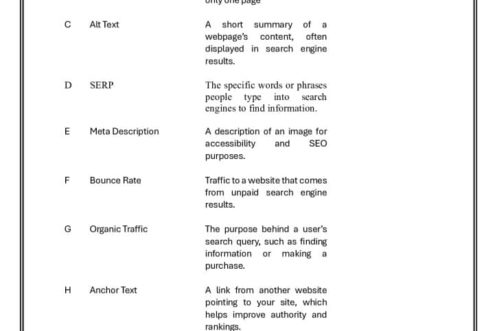 thumbnail of SEO Vocabulary Match-Up Worksheet